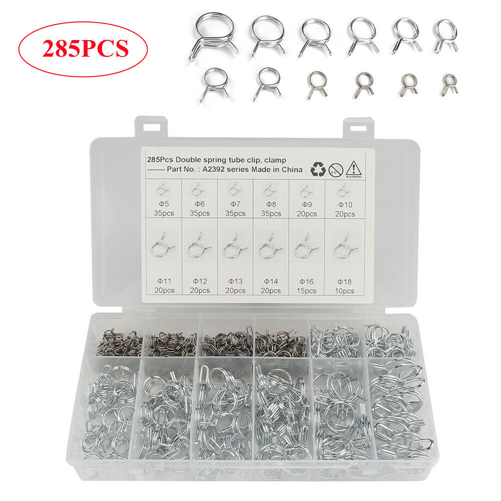 285-piece automotive dual-line fuel line hose clamp and spring clip sorting kit