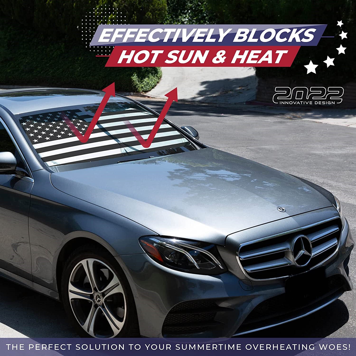 for Benz GLA GLC GLE GLK ML US Flag Car Windshield Sun Shade Heat Block Cover