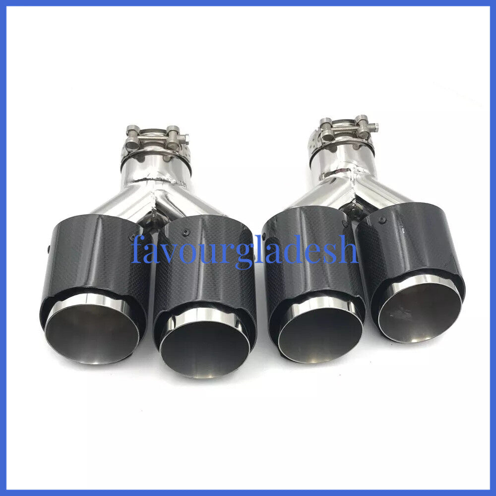 2PCS: ID:63mm OD:89mm Akrapovic Glossy Carbon Fiber Universal Dual Exhaust Tip