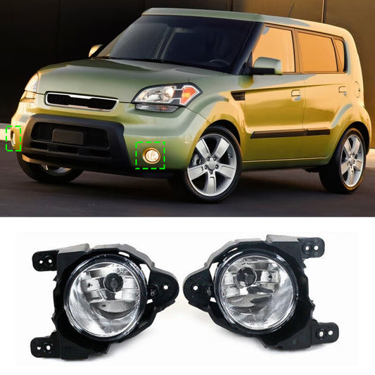A pair of front bumper fog lights and driving lights (LHRH) for 2010, 2011, 2012 - 2013 for Kia Soul.