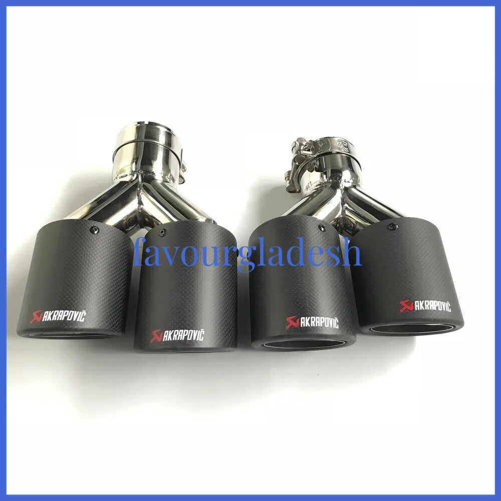 2PCS: ID:2.5(63mm) OD:4.5(114mm) Akrapovic Carbon Fiber Exhaust Tip Dual Pipe
