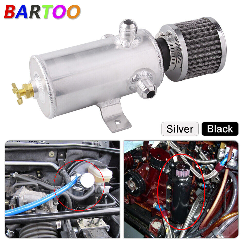 750ml Reservoir 3-AN10 port Aluminum Oil Catch Tank Can Baffled Breather Filter