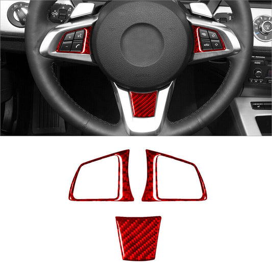 3Pcs Red Carbon Fiber Interior Steering Wheel Set Cover Trim for BMW Z4 E89