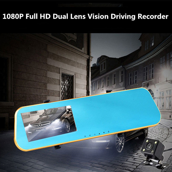4.3 Video Dual Lens DVR LED Camera Rearview Mirror Car 1080P Driving Recorder