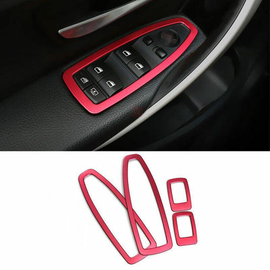 Window Lock Lift Panel Trim Frame for BMW 3 4 Series GT 2013-2019 Red Aluminum