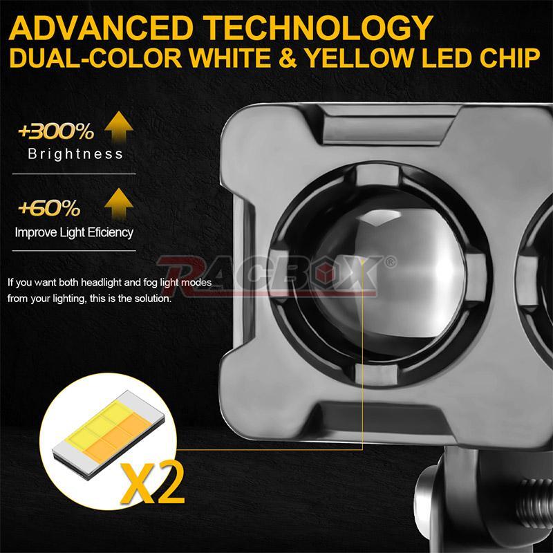2x LED Motorcycle Headlight Yellow White Hi/Lo Spot Light Driving Fog Lamp Truck