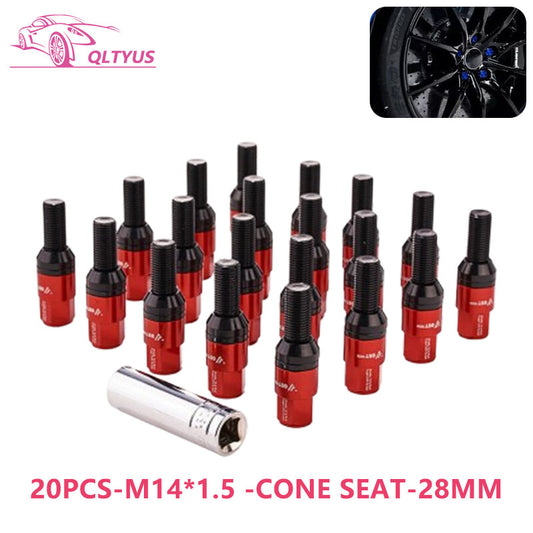 20PCS 28mm M14x1.5 Wheel Lug Bolts Cone for Seat Studs Set for Most Aftermarket Red