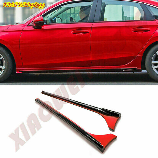 2X for Honda for Civic 11th 2022-2023 ABS Glossy Black+Red Car Side Skirt Extension