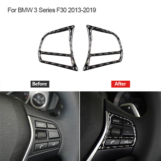 2 x carbon fiber steering wheel button frame trim for BMW 3 Series F30 2013-2018