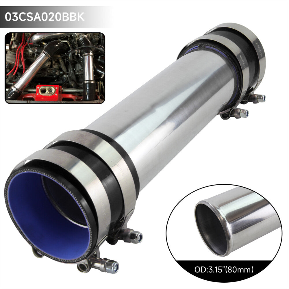 80mm 3.15 Aluminum Intercooler Turbo Pipe Piping Tube + 2PCS Silicone Hose BK