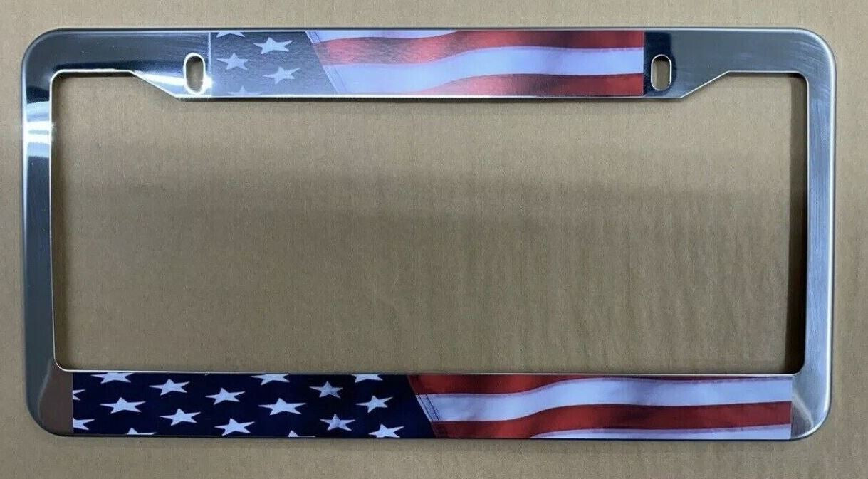Car license plate frame cover, rear trunk American flag chrome alloy, suitable for Cadillac 1x