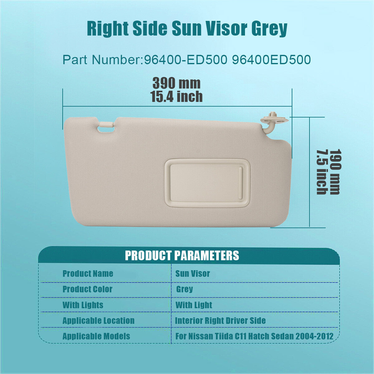 for Nissan Tiida C11 Hatch Sedan 2004-2012 Sun Visor Shade 96400-ED500 RH Right