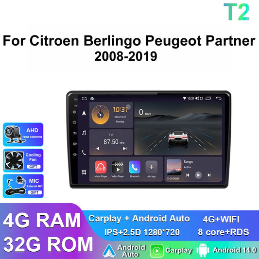 for Citroen Berlingo for Peugeot Partner 2008-2019 Car Radio GPS Auto CarPlay Player