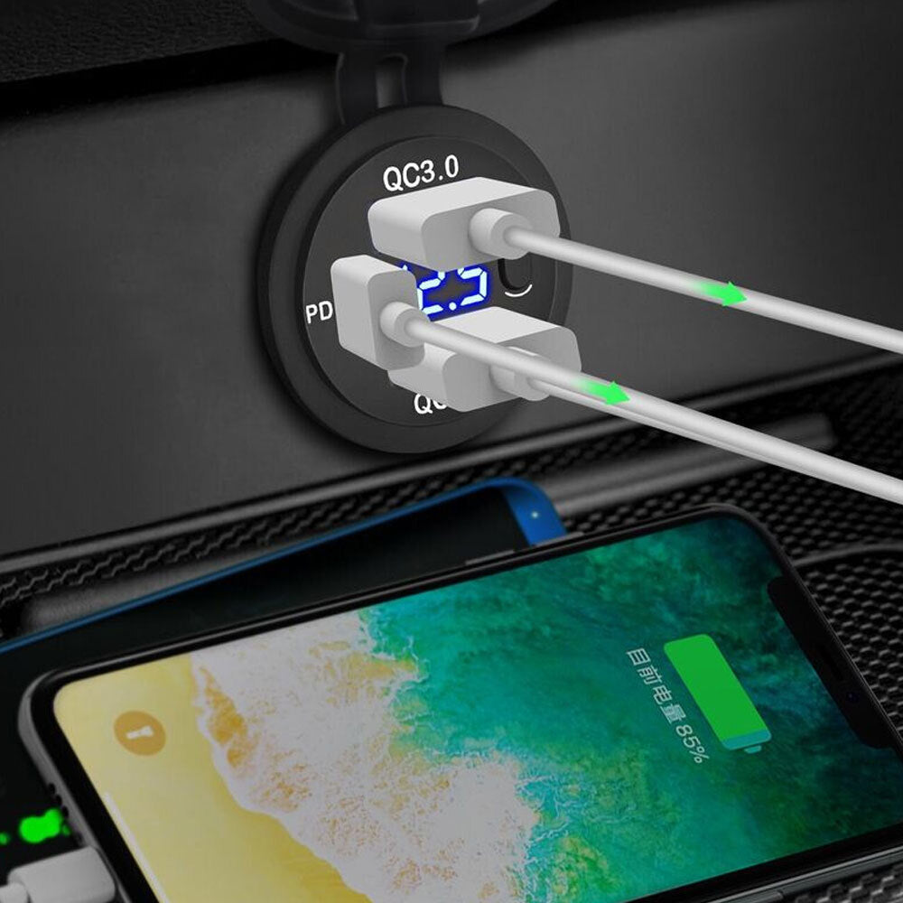 2-USB Type-C Car Charger Outlet Socket Adapter QC3.0 Fast Charging Accessories