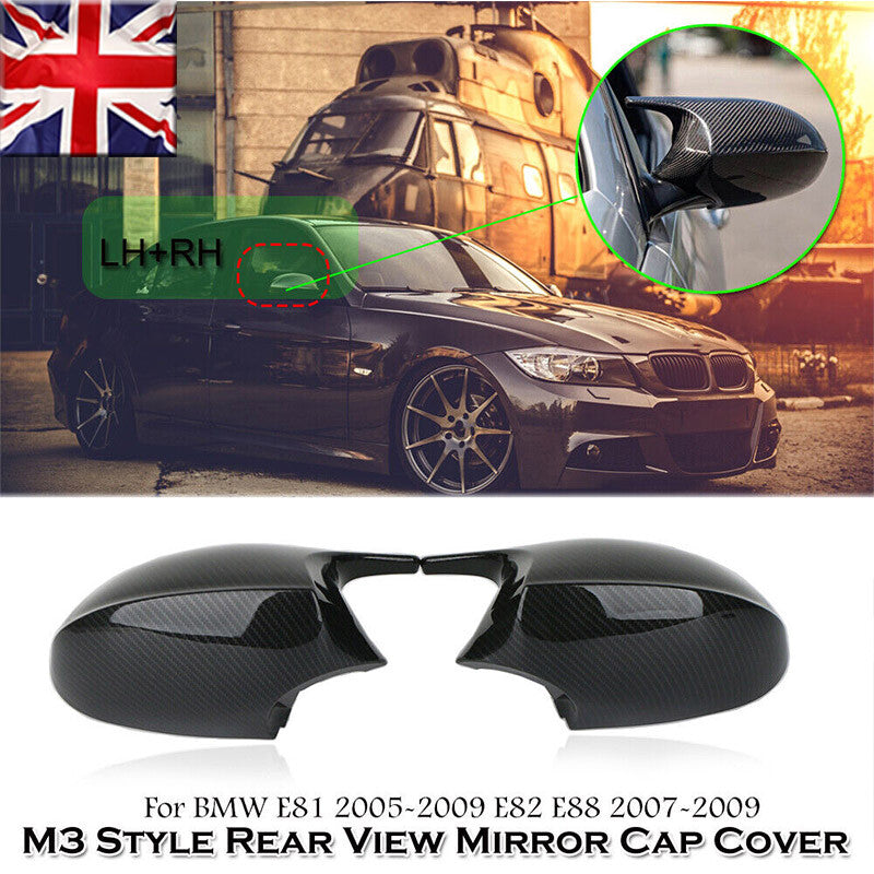 2xRear Cap Wing Mirror Cover For 2005-09 for BMW E90 E91 E92 PRE-LCI Carbon Fiber M3