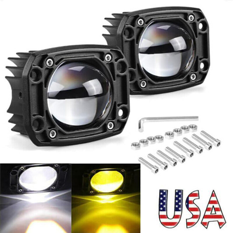 2X 3 Flush Mount LED Work Light Cube Pods Driving Spot Fog OffRoad Yellow White