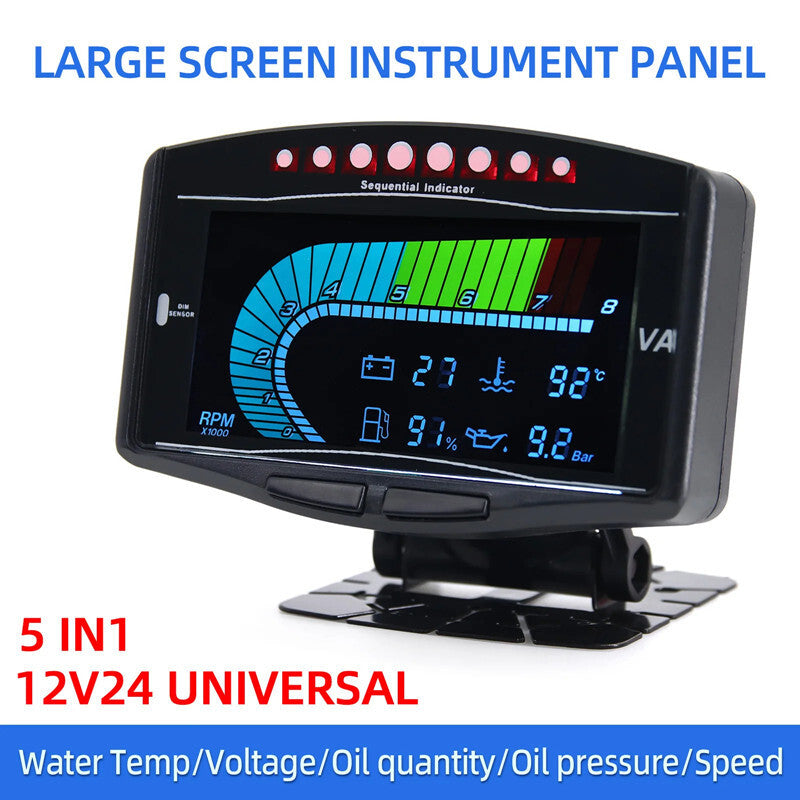 5 In 1 12V24V Car LCD Instrument Panel Water Temp Tachometer LED Digital Gauge
