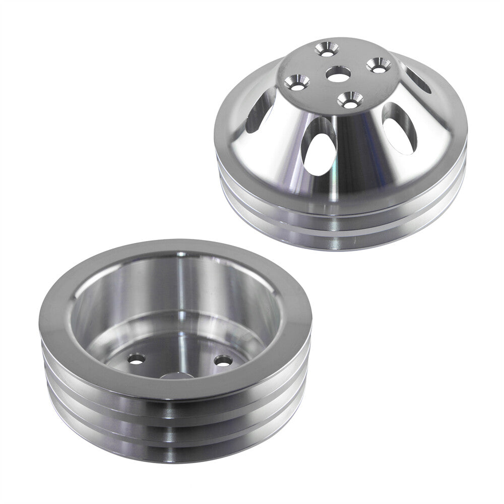 Aluminum 2 3 Groove Long Water Pump LWP Crank Pulley Kit For SBC for Chevy 283 327