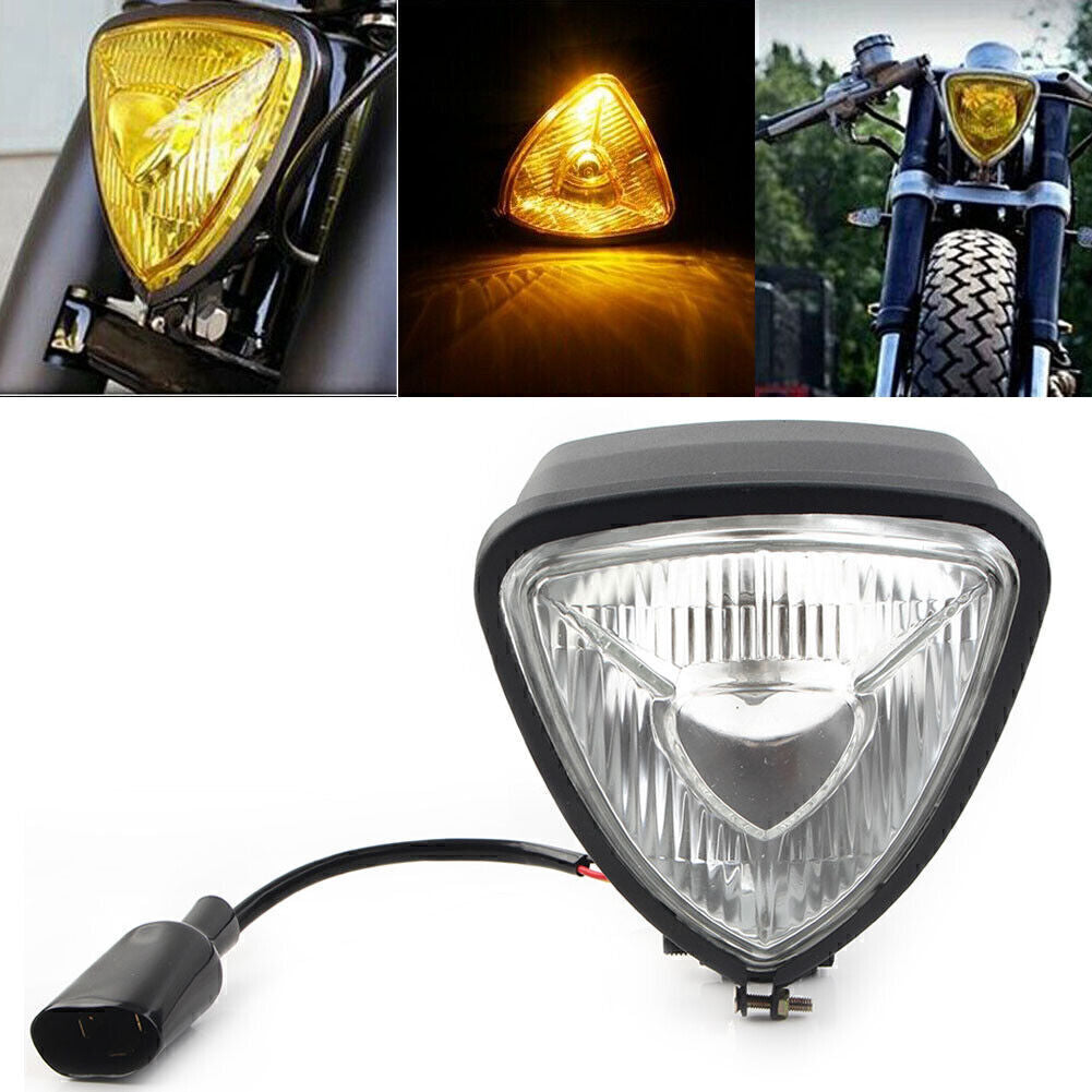 12V Triangle Motorcycle Headlight Lamp for Harley Chopper Bobber Custom White