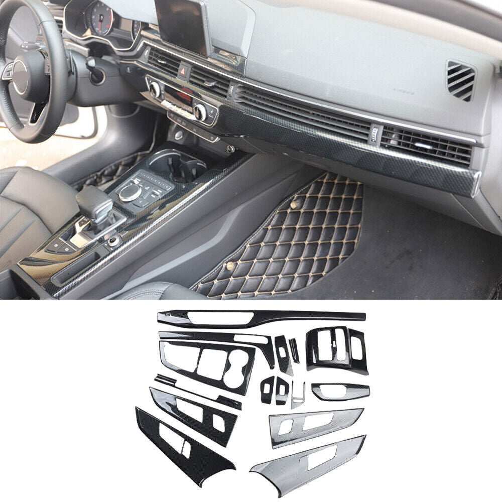 for Audi A4 2017-19 ABS Carbon Fiber Interior Full Decoration Frame Cover Trims