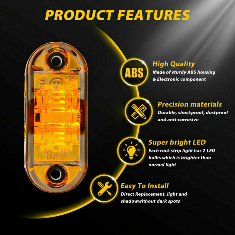 10x Amber 2-LED Oval Side Marker Lights Truck Trailer Clearance Light Waterproof