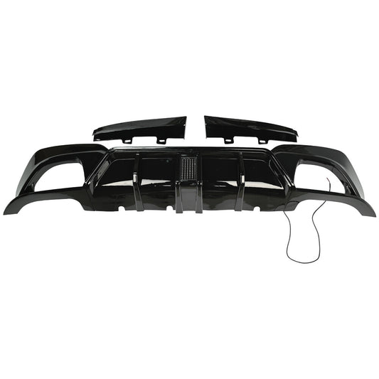 GLOSS BLACK Rear Diffuser Bumper W/ Light LED Fit for BMW 3 G20 M340i M Sport 19-22