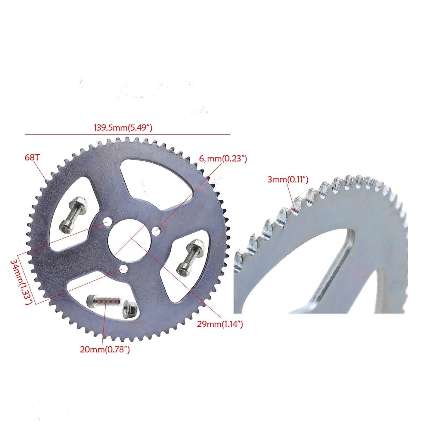 25H chain, 68T sprockets suitable for go-karts, 49cc and 50cc pit bikes, all-terrain vehicles, drift tricycles, and four-wheeled vehicles.