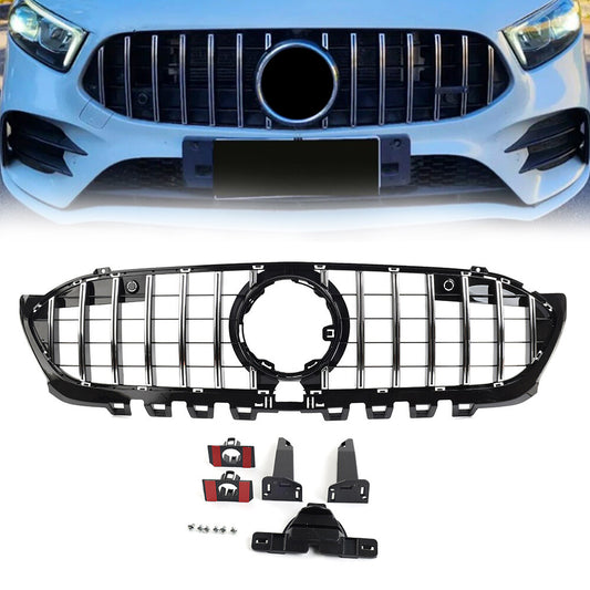 GTR Style Front Bumper Hood Radiator Grille Silver for Benz A Class 2019-2023