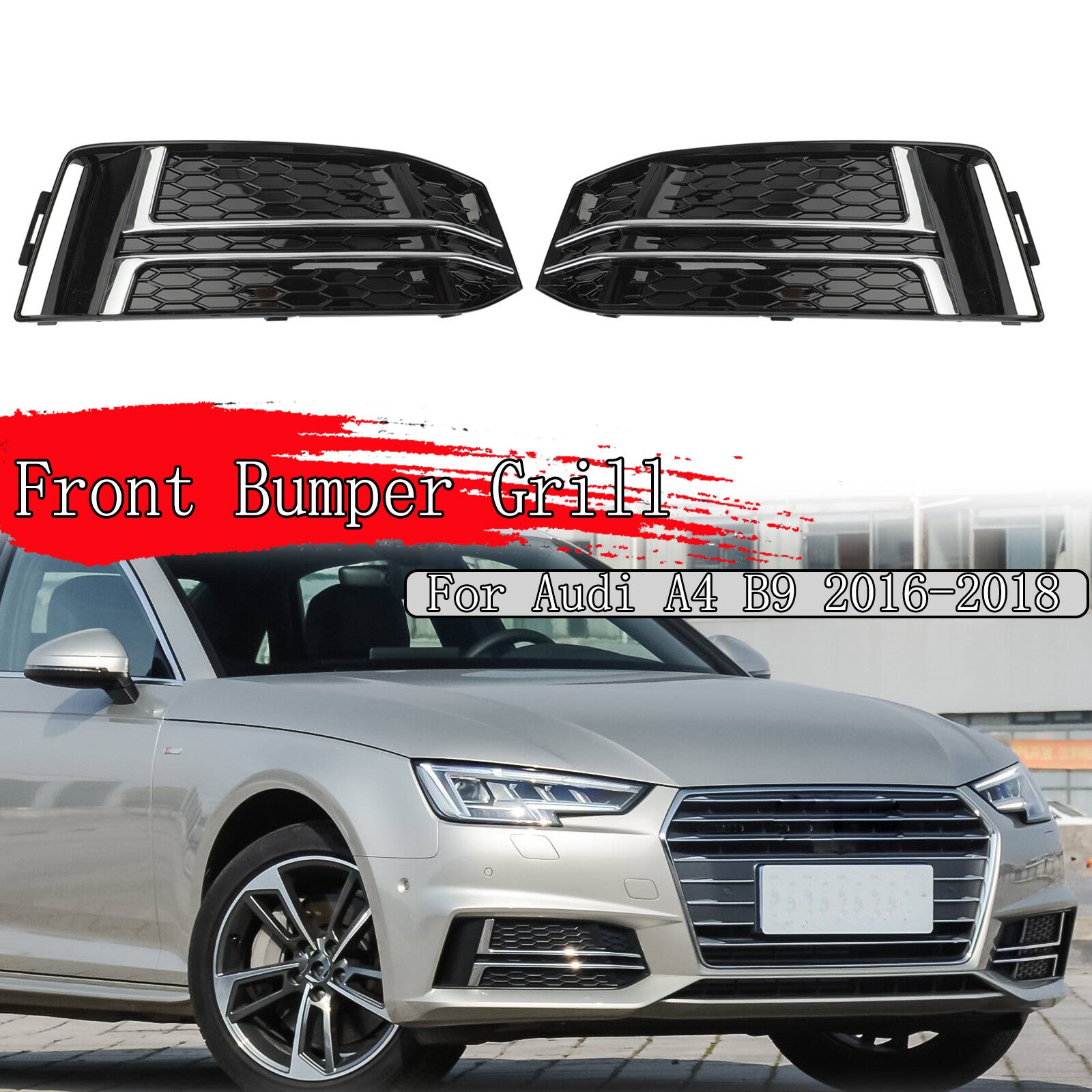 Chrome front bumper fog light grille protector for 2016-2018 for Audi A4 B9 S-LINE