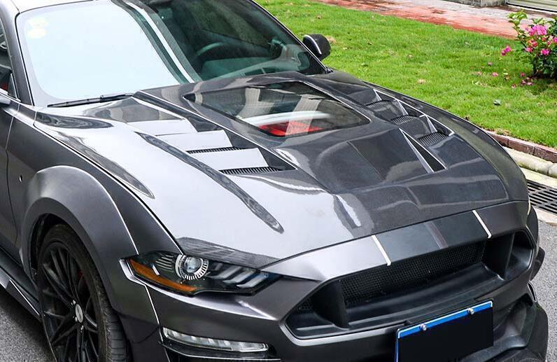 Transparent carbon fiber hood panel for Ford for Mustang 2015-2017 replacement parts.