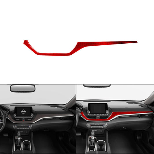 Red Carbon Fiber Center Dashboard Strip Cover Trim for Nissan Altima 2019-2022
