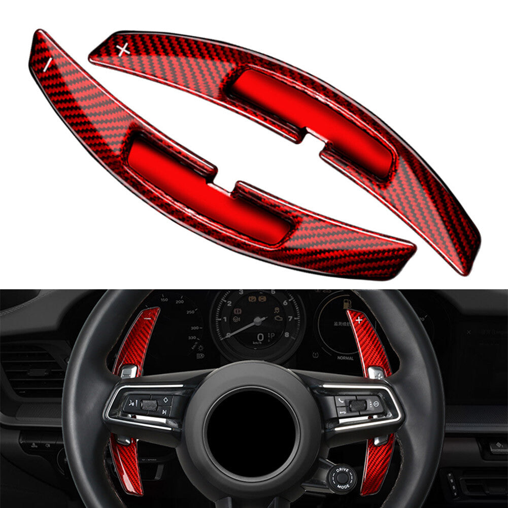 2x Steering Wheel Paddle Shifter Extension for Porsche 911 2021 Carbon Fiber Red