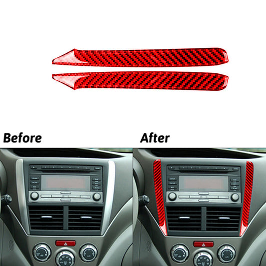 2x Red Carbon Fiber Center Console Side Strip Trim for Subaru Forester 2009-2013