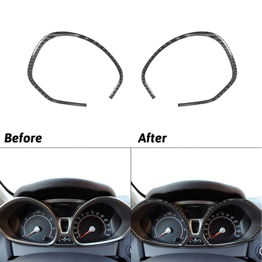 2Pcs Carbon Fiber Ineterior Speedometer Cover Trim for Ford Fiesta 2011-2015