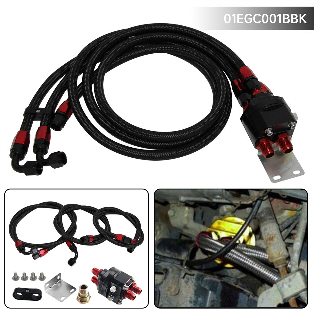 3/4 AN-8 THREAD OIL COOLER FILTER RELOCATION + 8AN NYLON BRAIDED OIL LINE KIT
