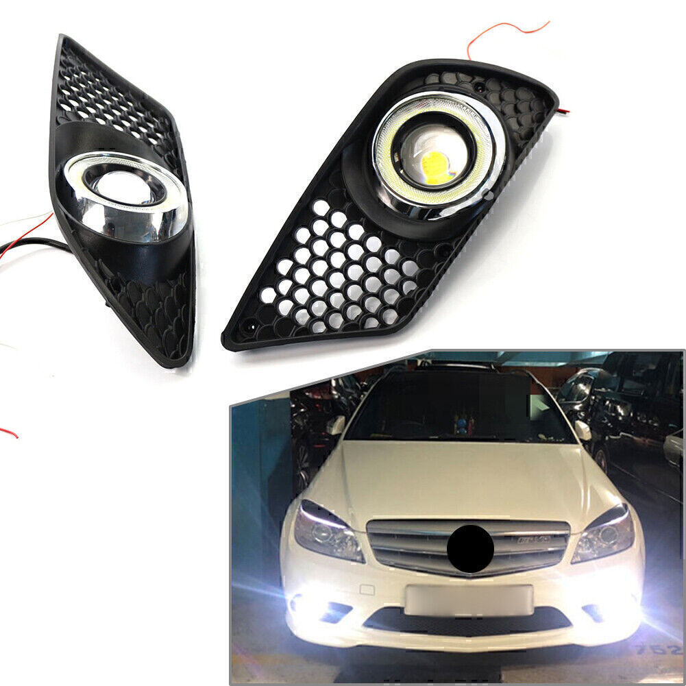 Pair Front Bumper Fog Light Grill With Light for Mercedes C-Class W204 2008-2010