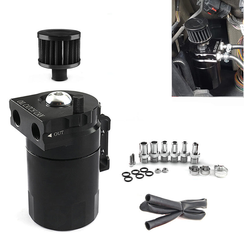 BlackCar Baffled Aluminum Oil Trap Reservoir Fuel Catch Tank With Air Filter Kit