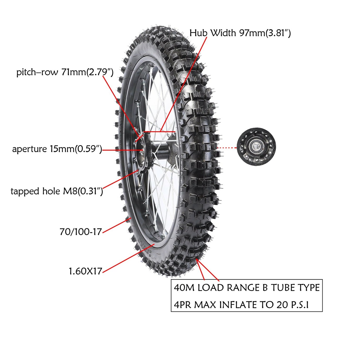 17 14 Wheel 70/100-17 + 90/100-14 Tyre Rim Dirt Bike 125cc 150cc Thumpstar