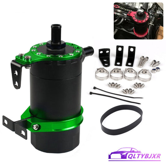 Round Oil Tank Baffled Aluminum Oil Catch Can Resevoir Tank Kit Car Racing Green
